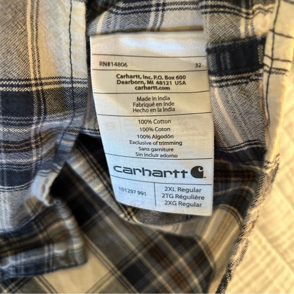 Carhartt Blue Plaid Button Down Relaxed Fit Shirt. Size 2XL. - Picture 6 of 9